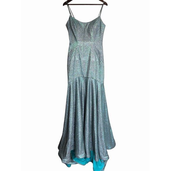 Sherri Hill Dresses & Skirts - Sherri Hill Blue Silver Glitter Mermaid Gown Size 8 Prom Homecoming Turquoise